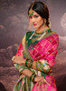 Beautiful Pink Weaved And Printed Traditional Jacquard Silk Saree