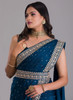 Beautiful Royal Blue Sequence Embroidery Silk Saree With Belt