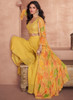 Beautiful Yellow Sequence Embroidery Jacket Style Palazzo Suit
