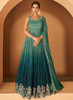 Beautiful Turquoise Mirror Work Embroidery Wedding Anarkali Gown