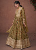 Beautiful Olive Green Designer Embroidered Printed Anarkali Gown