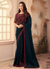 Beautiful Maroon And Blue Embroidered Party Wear Silk Saree