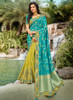Beautiful Sea Blue And Green Embroidered Silk Saree