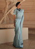 Beautiful Sky Blue Weaved Traditional Satin Silk Saree