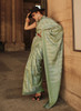 Beautiful Green Weaved Traditional Satin Silk Saree
