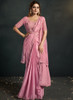 Beautiful Pink Sequence And Appliqu Embroidery Wedding Saree