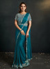 Beautiful Blue Sequence Embroidery Wedding Saree With Cape