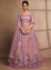 Beautiful Purple Floral Print And Sequence Embroidery Ruffled Lehenga Choli