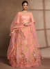 Beautiful Peach Floral Print And Sequence Embroidery Ruffled Lehenga Choli