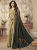 Beautiful Olive Green Two Tone Digital Floral Printed Silk Saree
