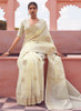 Beautiful Off White Weaved Handloom Pure Linen Traditional Saree