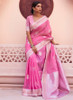 Beautiful Pink Weaved Handloom Pure Linen Traditional Saree