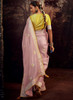 Beautiful Yellow And Pink Embroidered Organza Silk Saree