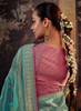 Beautiful Teal And Pink Embroidered Organza Silk Saree