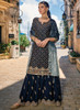 Beautiful Navy Blue Traditional Embroidery Wedding Gharara Style Suit