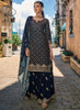 Beautiful Navy Blue Traditional Embroidery Wedding Gharara Style Suit