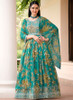 Beautiful Turquoise Sequence Embroidery Floral Anarkali Suit