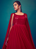 Beautiful Red Sequence Embroidery Cape Style Designer Gown