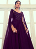 Beautiful Purple Sequence Embroidery Cape Style Designer Gown