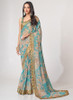 Beautiful Sky Blue Floral Print And Sequence Embroidery Organza Saree56