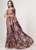 Beautiful Purple Floral Print And Sequence Embroidery Organza Saree57