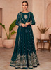 Beautiful Turquoise Mirror Work Embroidery Anarkali Gown With Jacket66