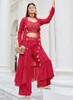 Beautiful Red Mirror Work Embroidery Cape Style Co-Ord Palazzo Set100