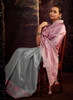 Beautiful Pink And Ice Blue Embroidered Organza Silk Saree