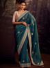 Beautiful Turquoise And Pink Embroidered Organza Silk Saree