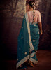 Beautiful Turquoise And Pink Embroidered Organza Silk Saree
