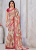 Beautiful Beige And Red Embroidery Georgette Jacquard Saree