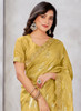 Beautiful Yellow Mirror Work Embroidery Georgette Jacquard Saree