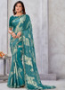 Beautiful Turquoise Stone Work Embroidery Georgette Jacquard Saree