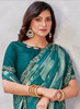 Beautiful Turquoise Stone Work Embroidery Georgette Jacquard Saree