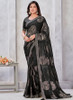 Beautiful Black Mirror Work Embroidery Georgette Jacquard Saree