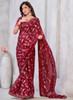 Beautiful Red Embroidery Georgette Jacquard Saree
