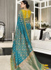 Beautiful Turquoise And Yellow Handwork Embroidery Silk Saree206