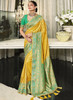 Beautiful Green And Yellow Handwork Embroidery Silk Saree209
