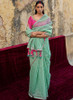 Beautiful Mint Green And Pink Embroidered Organza Silk Saree215