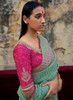 Beautiful Mint Green And Pink Embroidered Organza Silk Saree215