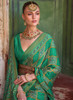 Beautiful Cyan Green Printed Brasso Silk Saree218