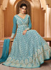 Beautiful Teal Blue Lucknowi Embroidery Anarkali Gown228