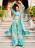 Beautiful Teal Blue Tie-dye Printed Cape Style Co-Ord Palazzo258