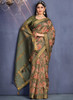 Beautiful Olive Green Floral Print And Sequence Silk Saree287