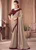 Beautiful Beige Maroon Sequence Embroidery Traditional Wedding Saree299