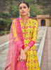 Beautiful Yellow And Pink Multicoloured Printed Silk Designer Anarkali Gown301