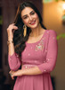 Beautiful Rose Pink Minimalist Embroidery Flared Gown With Belt315