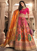 Beautiful Pink And Orange Embroidery Wedding Lehenga Choli With Belt354