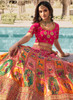 Beautiful Pink And Orange Embroidery Wedding Lehenga Choli With Belt354