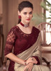 Beautiful Beige Maroon Sequence Embroidery Traditional Wedding Saree364